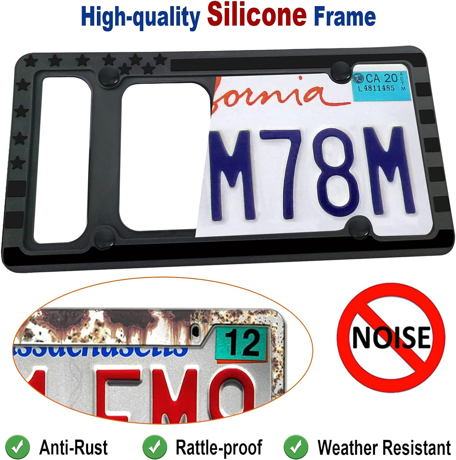 Silicone American Flag License Plate Frames