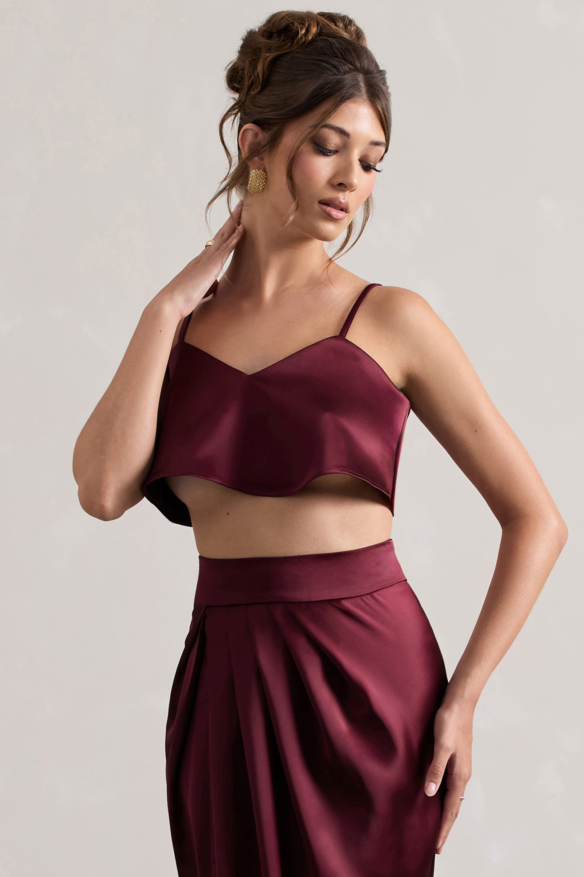  Plum Satin Cami Crop Top