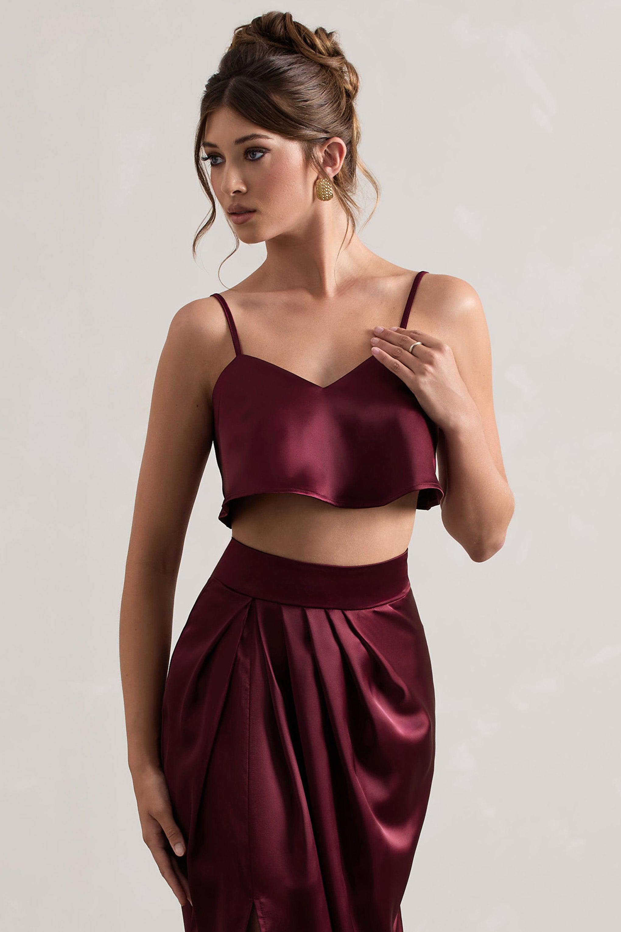  Plum Satin Cami Crop Top