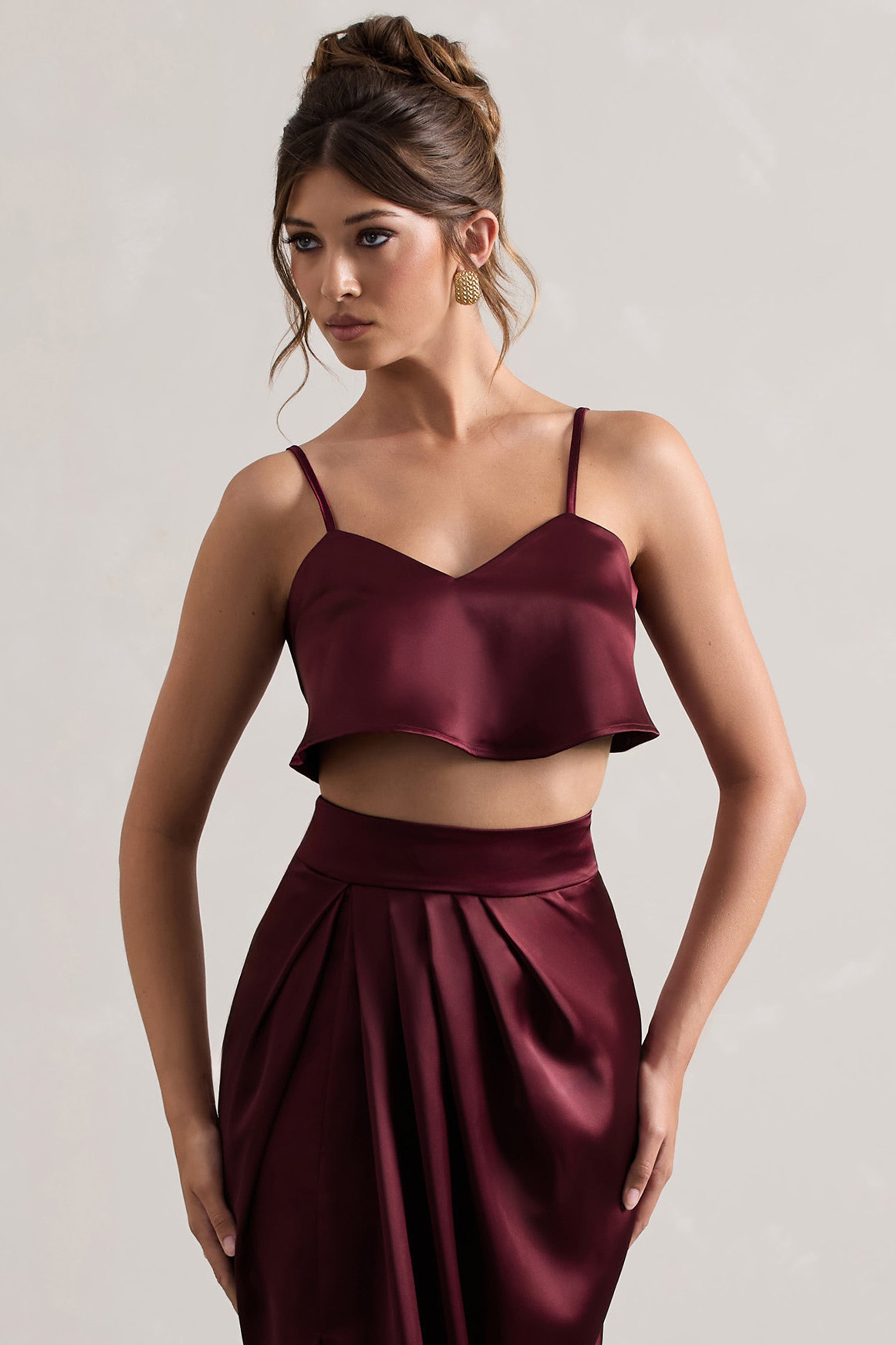  Plum Satin Cami Crop Top