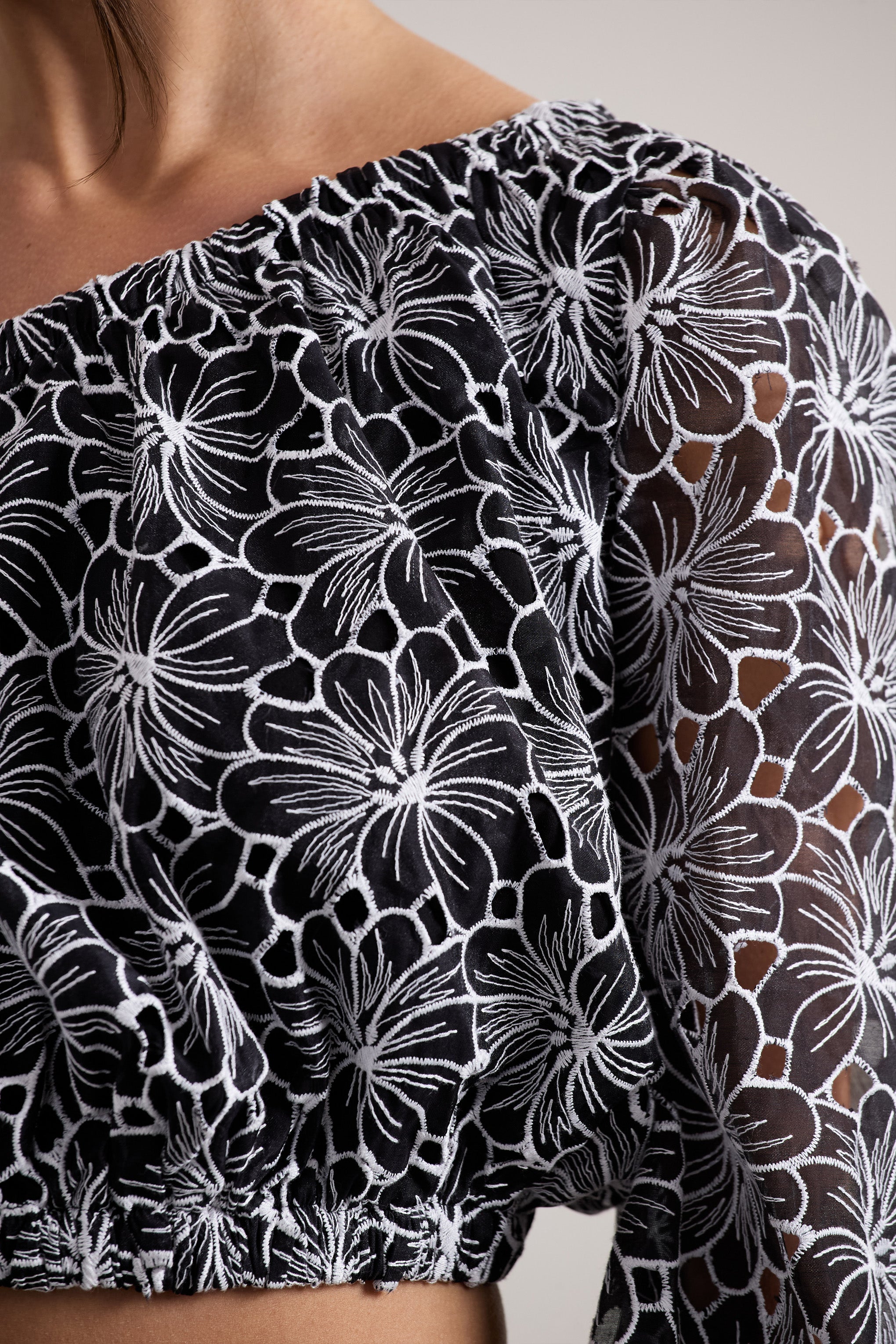 Black Lace Asymmetric One-Sleeve Crop-Top