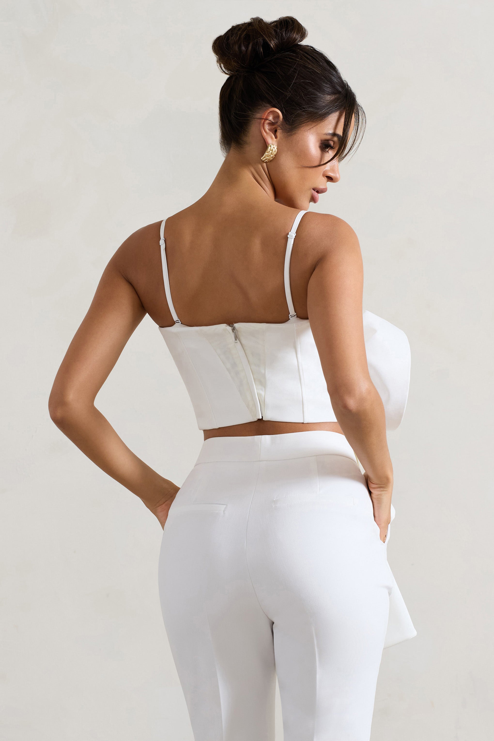 White Strappy Top With Oversized Ruffle Detail
