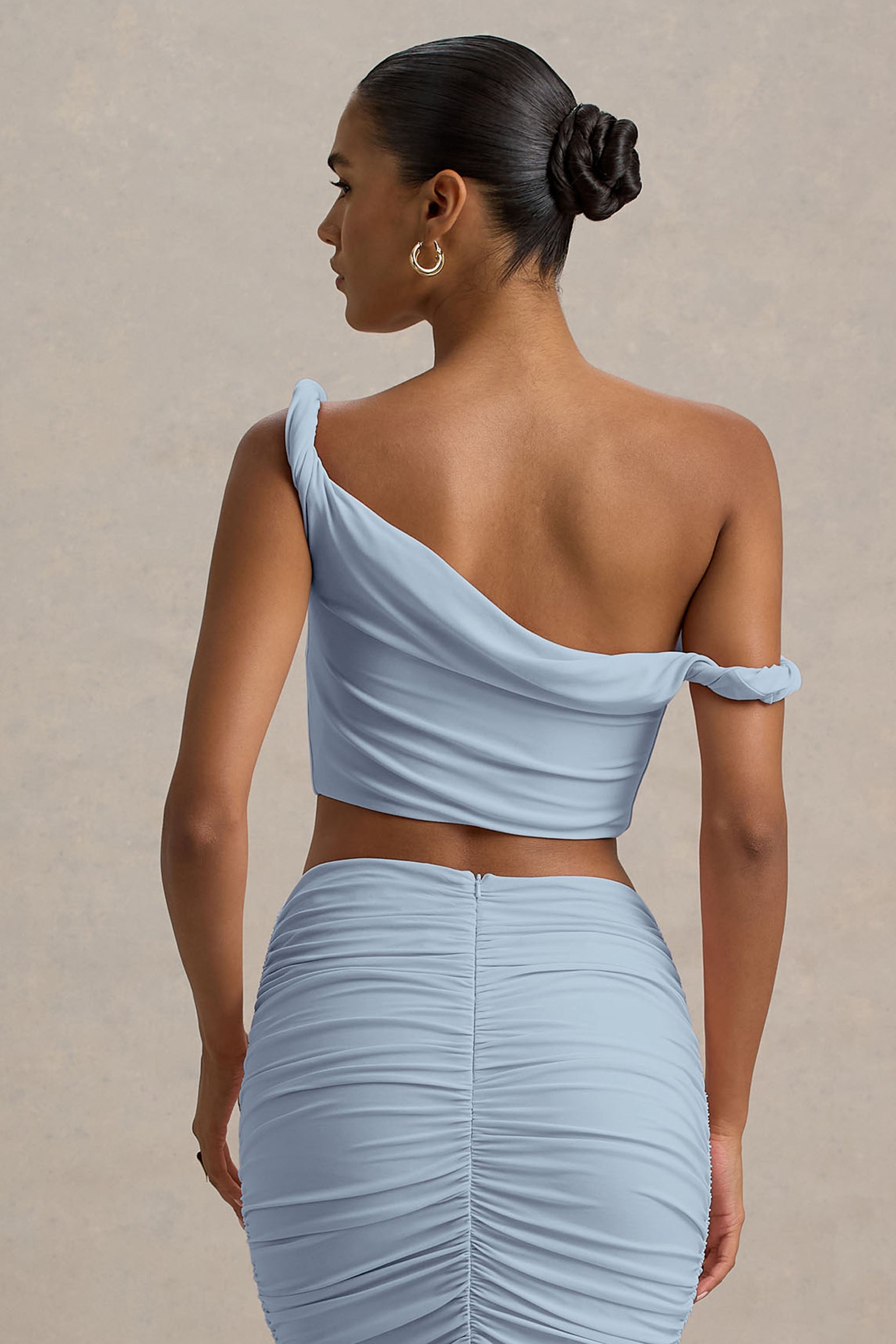 Powder Blue Twisted Asymmetric Crop Top