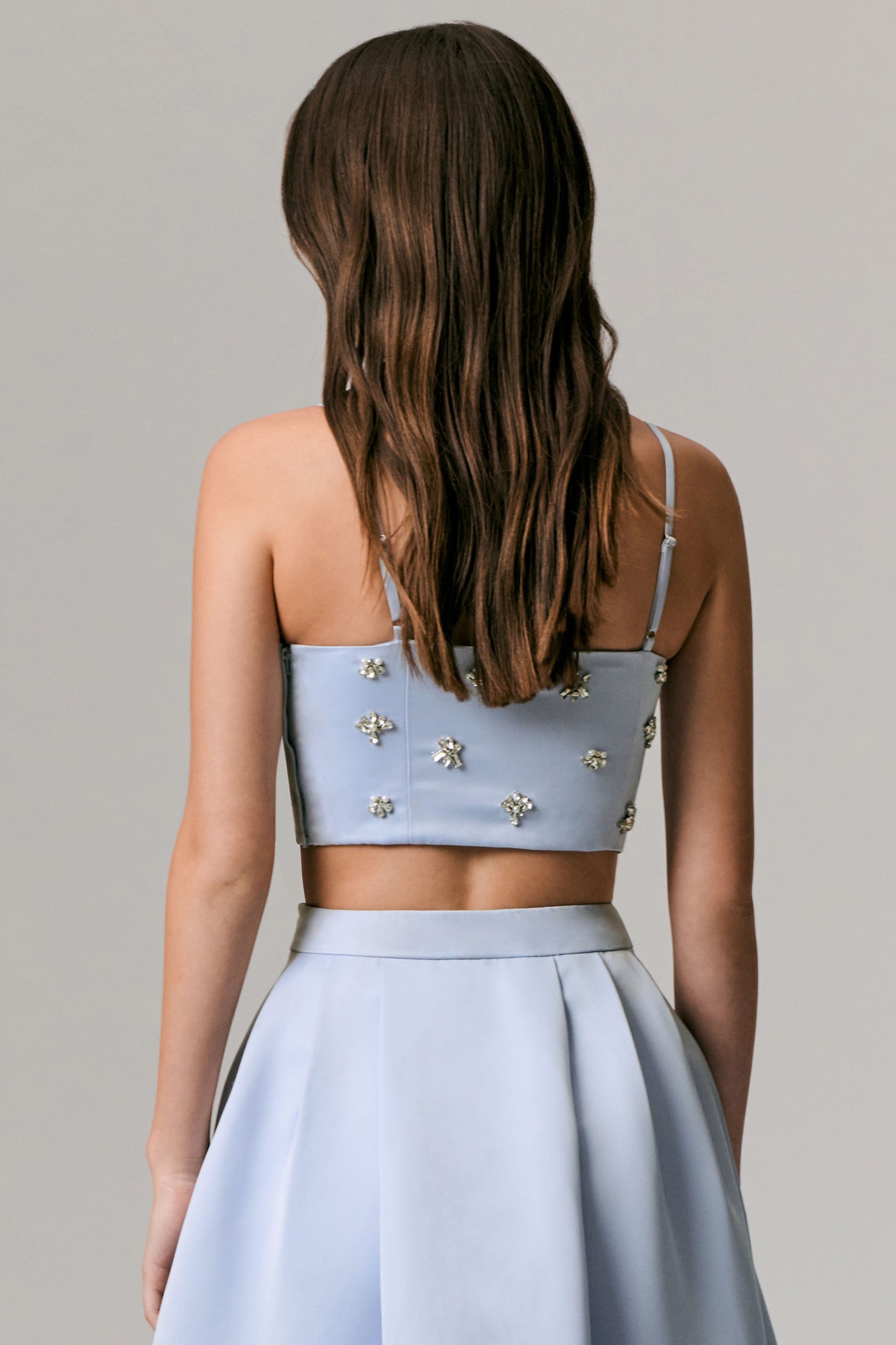  Blue Embellished Satin Crop Top