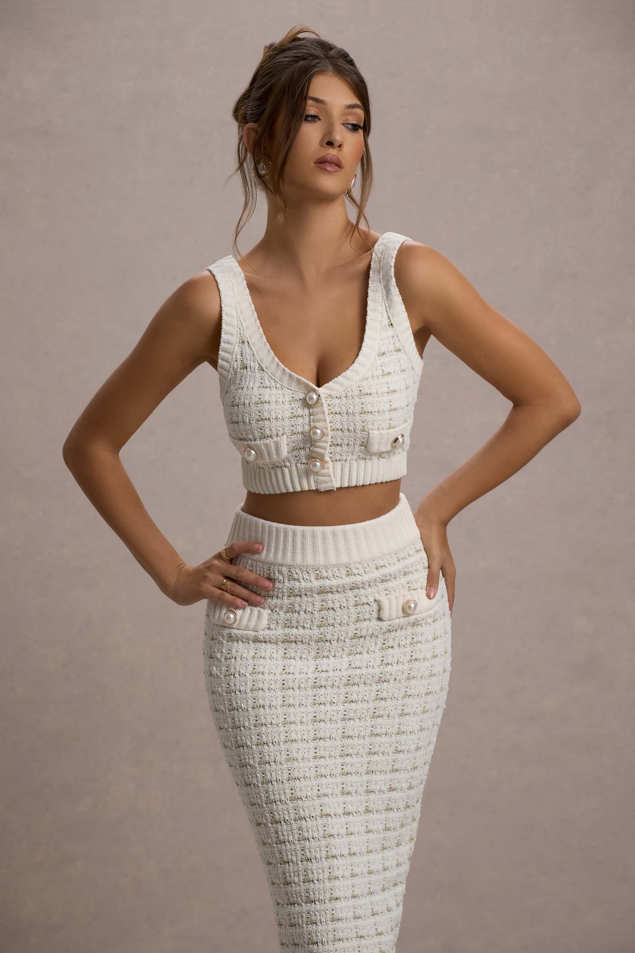 Cream Boucle Crop Top