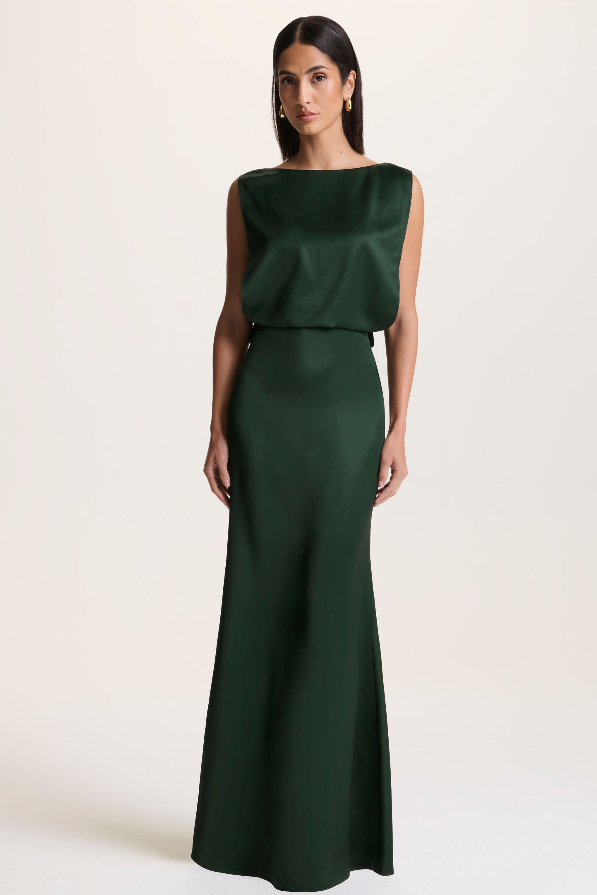  Dark Green Slashed-Neck Maxi Dress With Open-Back And Embellished Detail