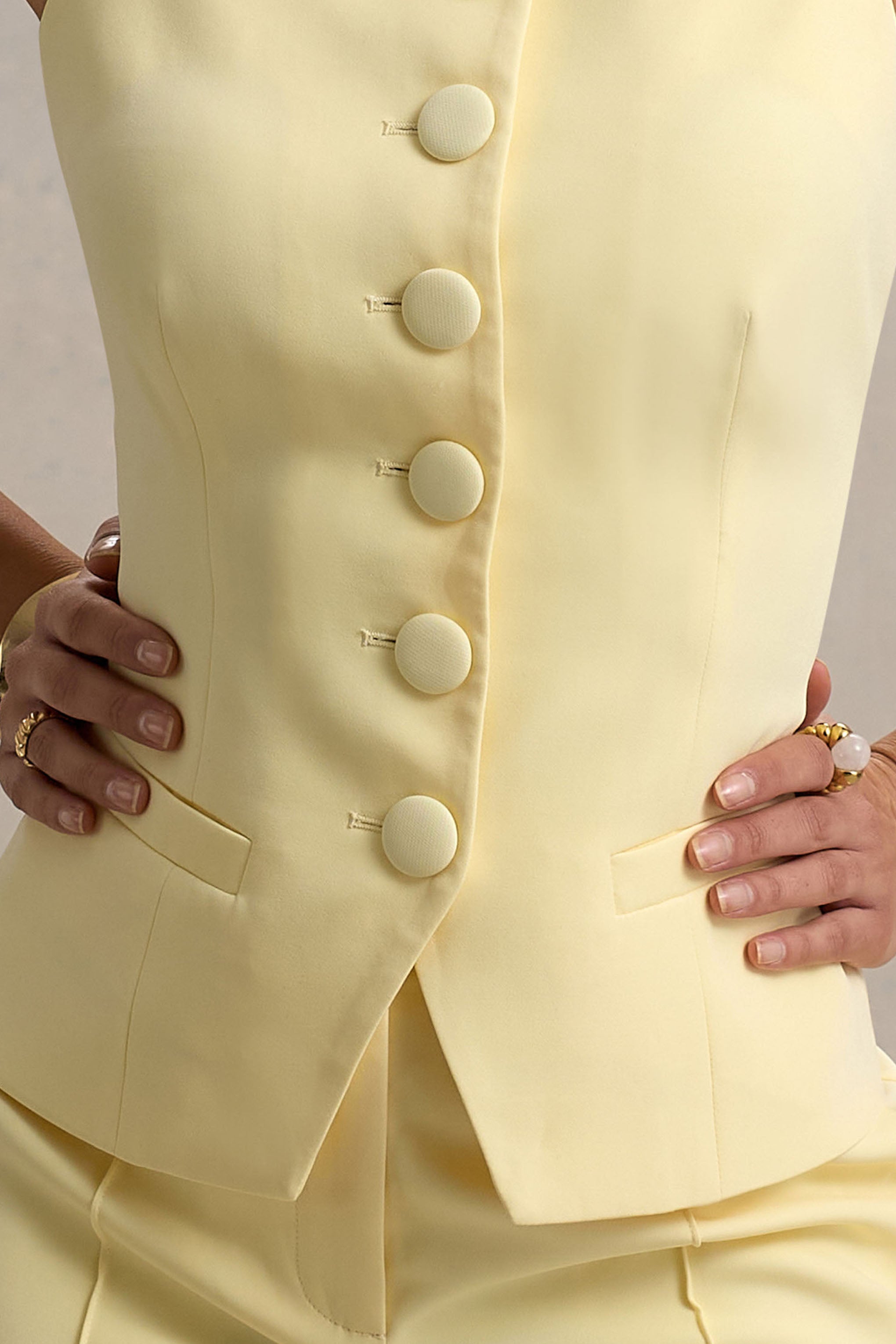  Lemon Tailored Button-Up Top