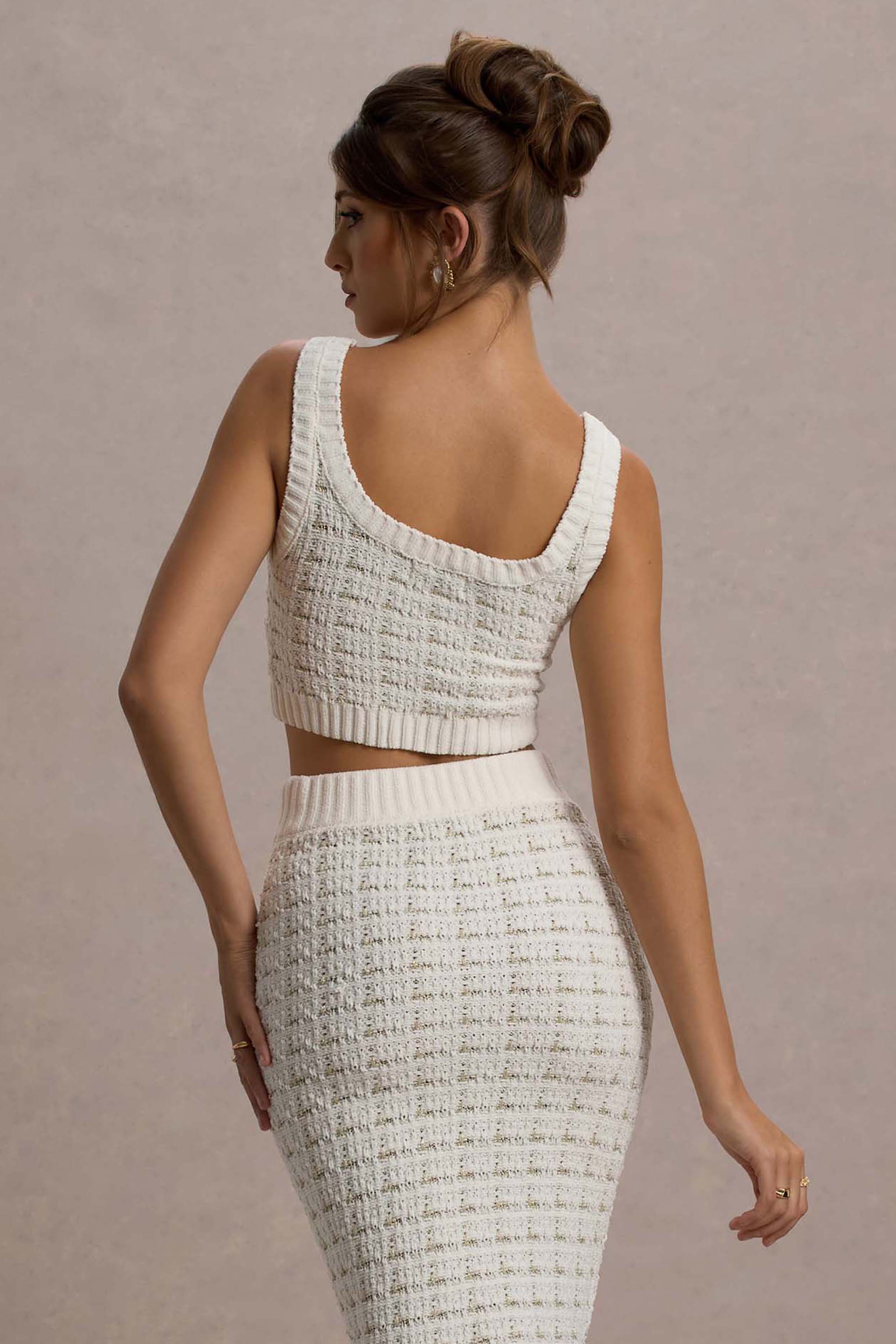 Cream Boucle Crop Top