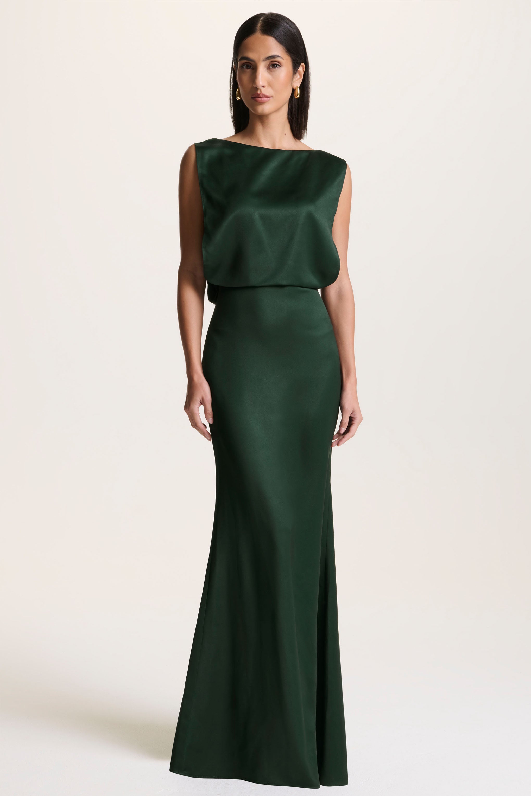  Dark Green Slashed-Neck Maxi Dress With Open-Back And Embellished Detail