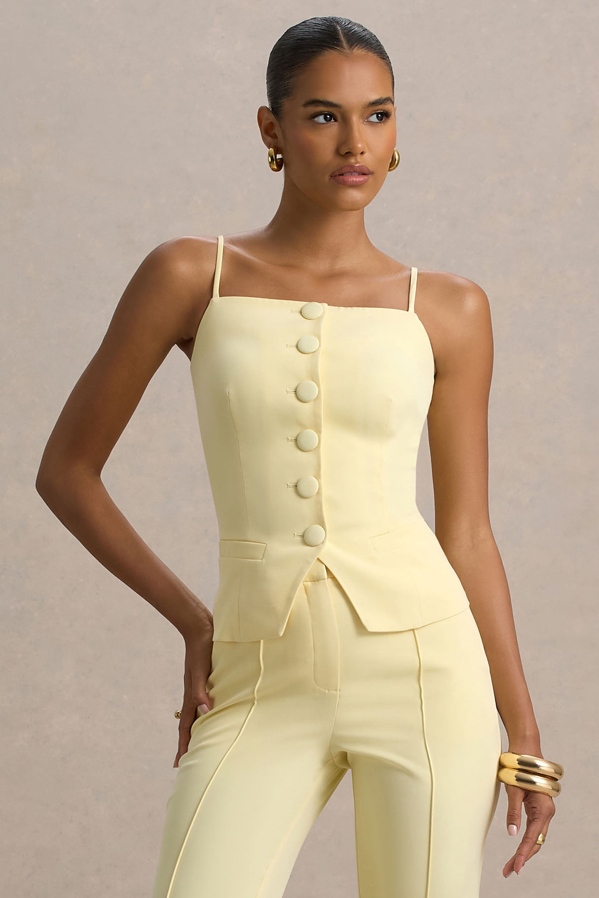  Lemon Tailored Button-Up Top