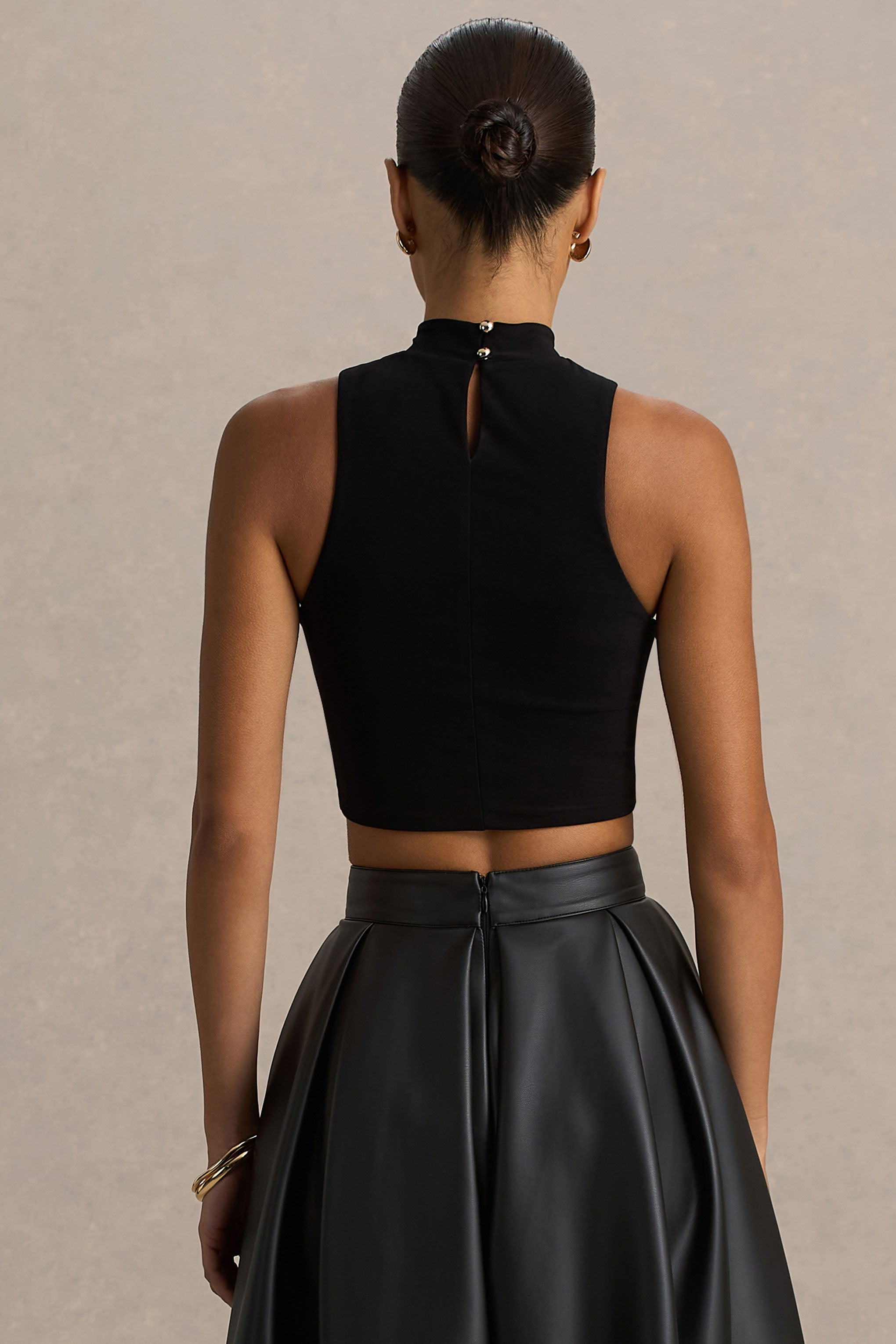 Black High-Neck Crop Top