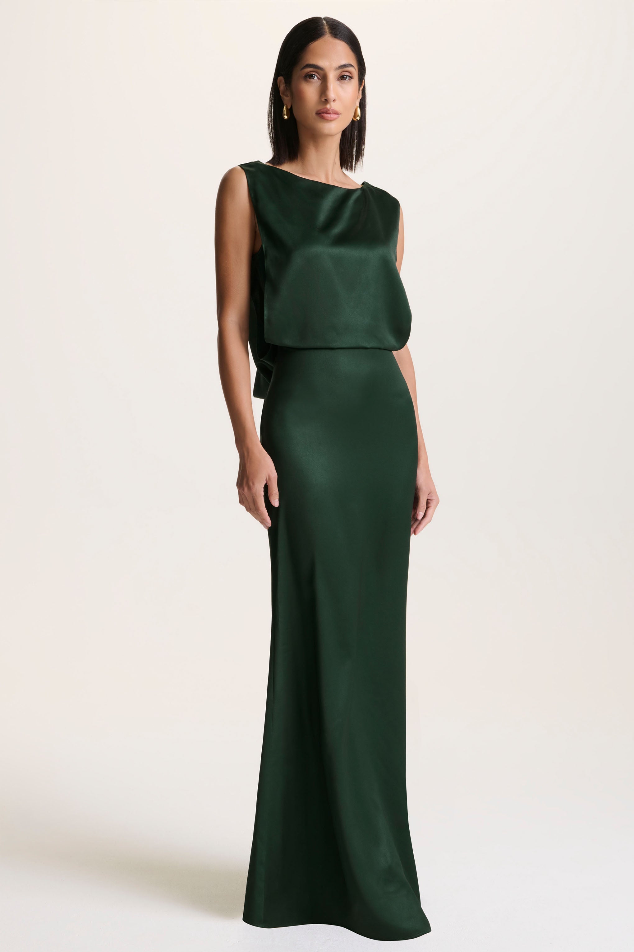  Dark Green Slashed-Neck Maxi Dress With Open-Back And Embellished Detail
