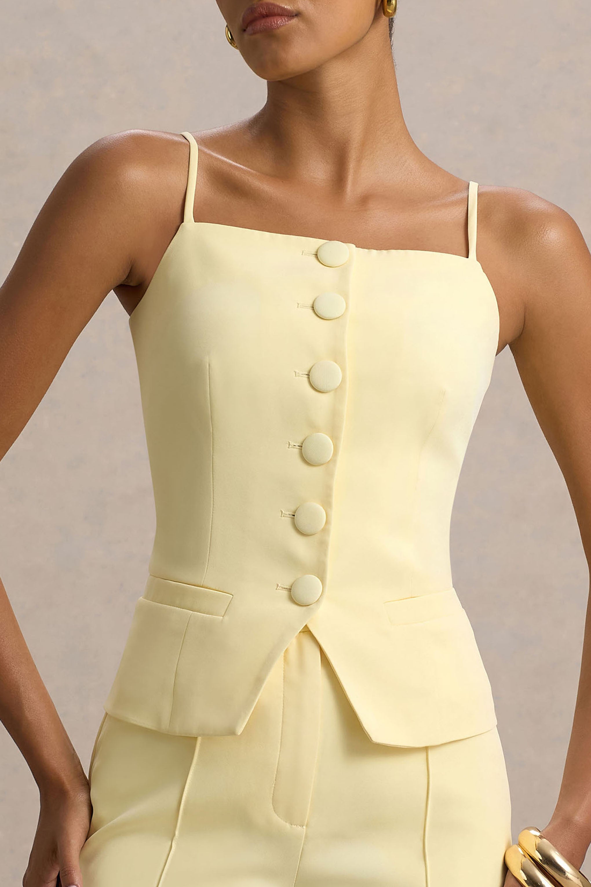  Lemon Tailored Button-Up Top