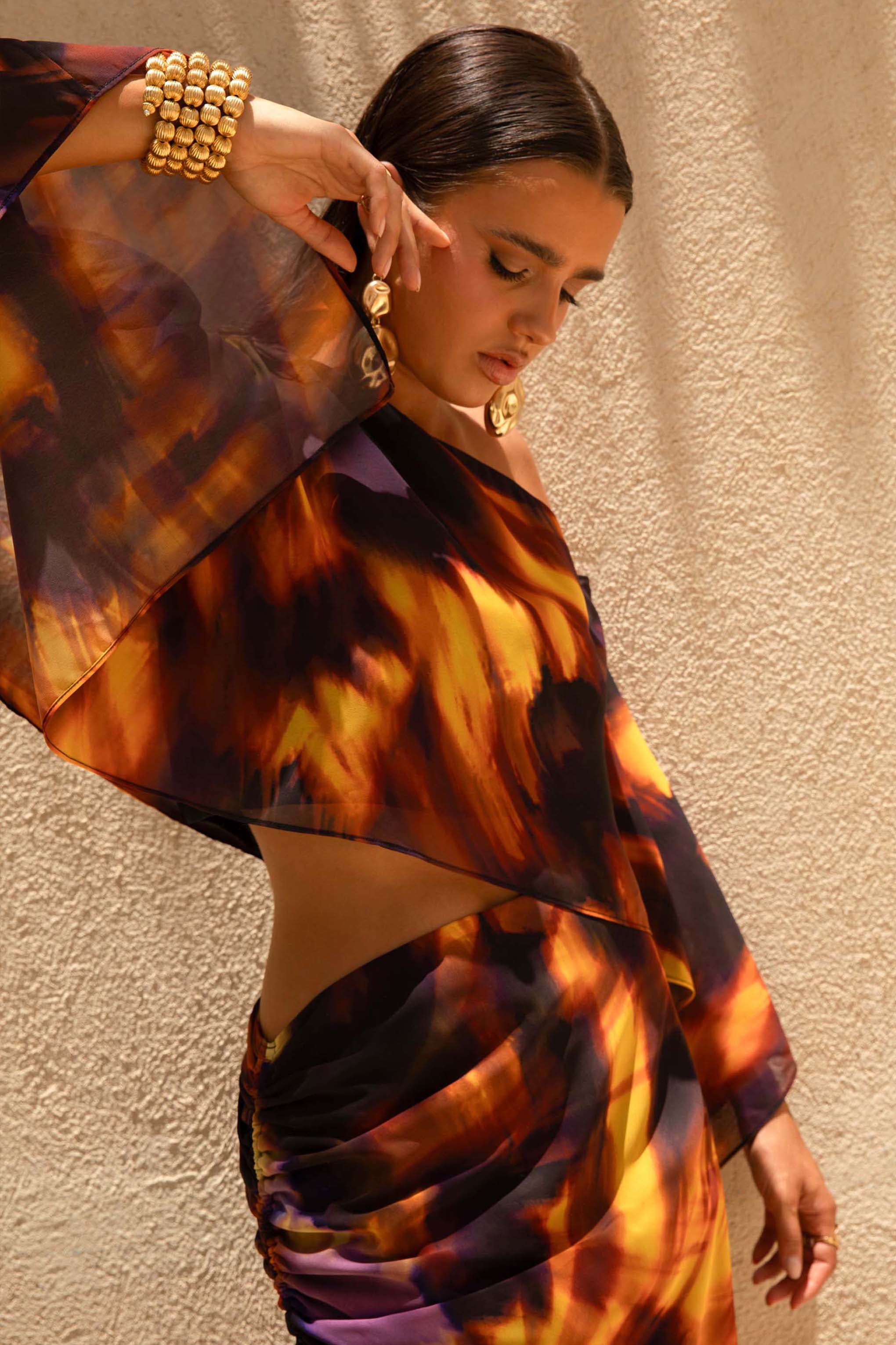 Smoke Print Asymmetric Crop Top