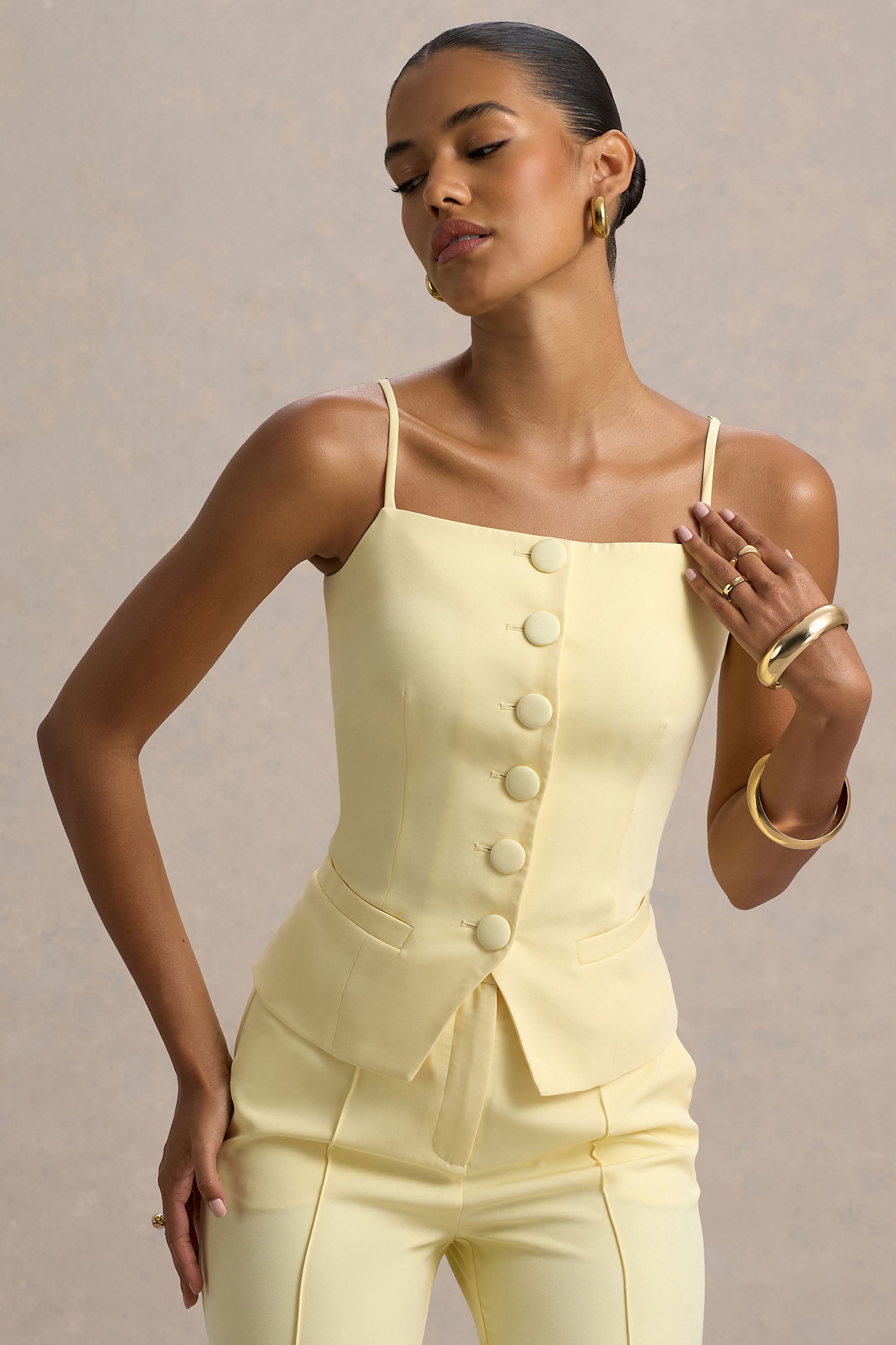  Lemon Tailored Button-Up Top