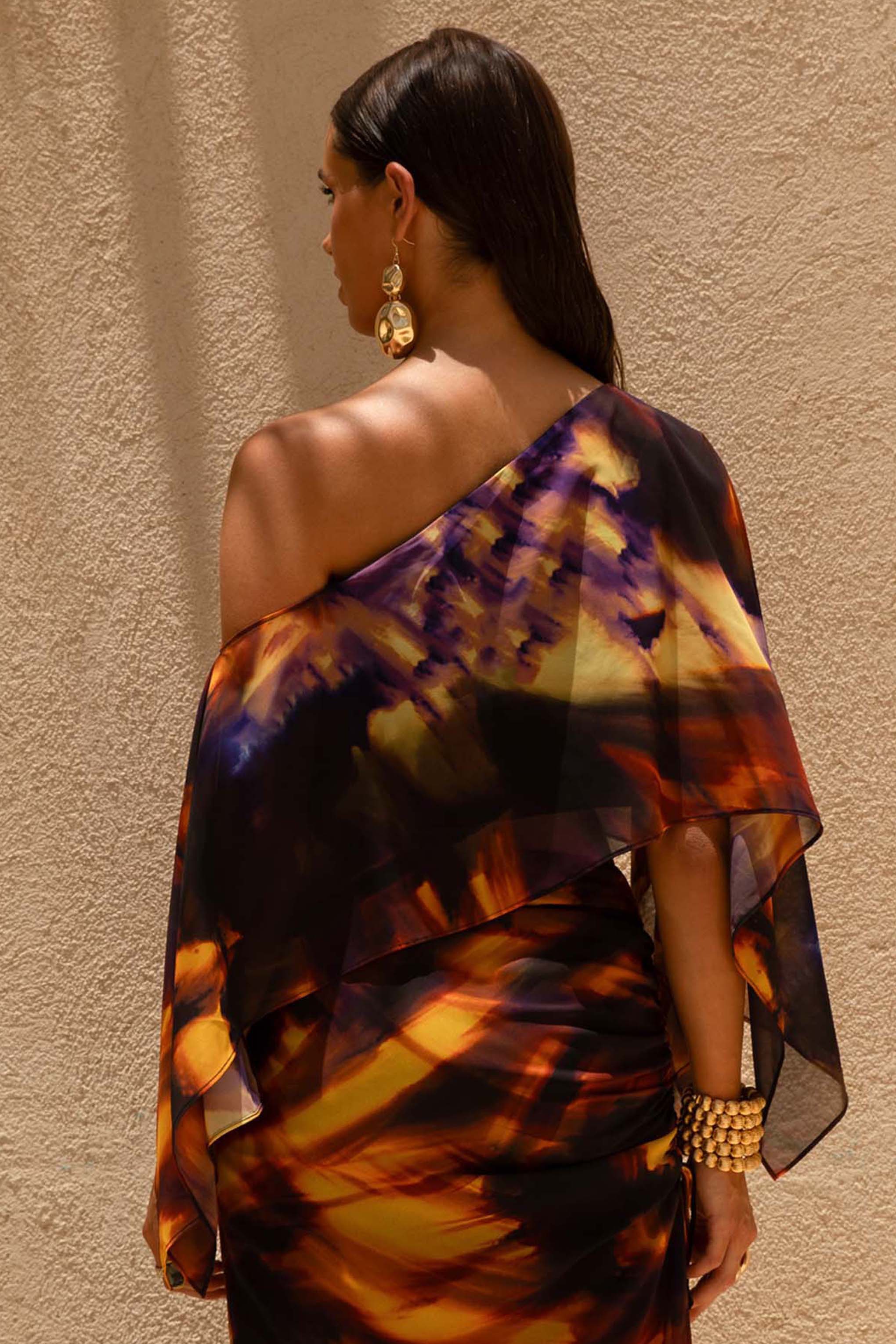 Smoke Print Asymmetric Crop Top