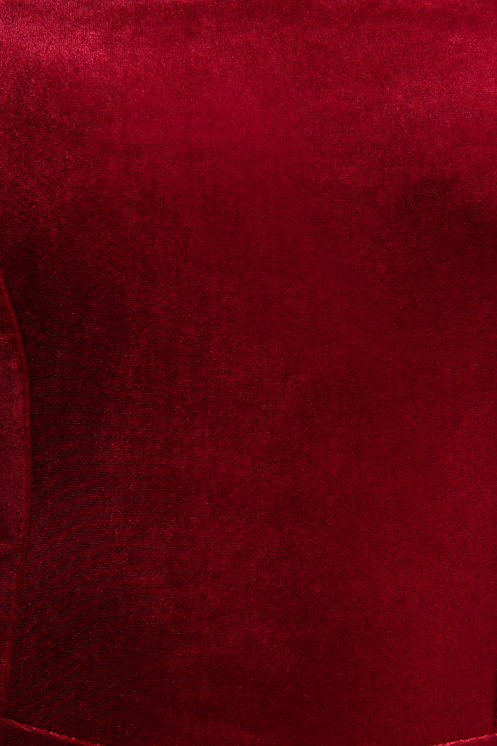 Burgundy Velvet Bandeau Jumpsuit With Scarf