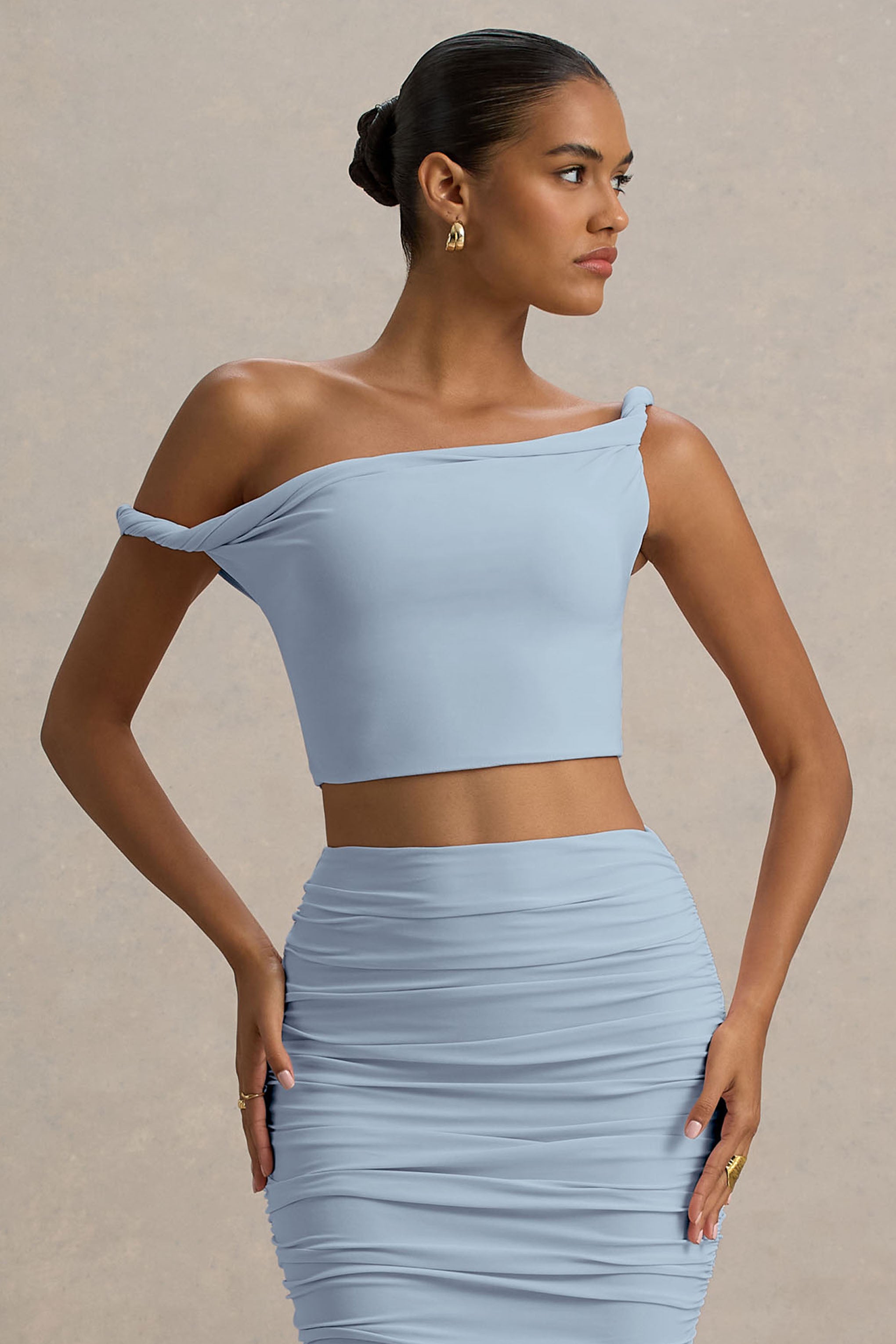 Powder Blue Twisted Asymmetric Crop Top