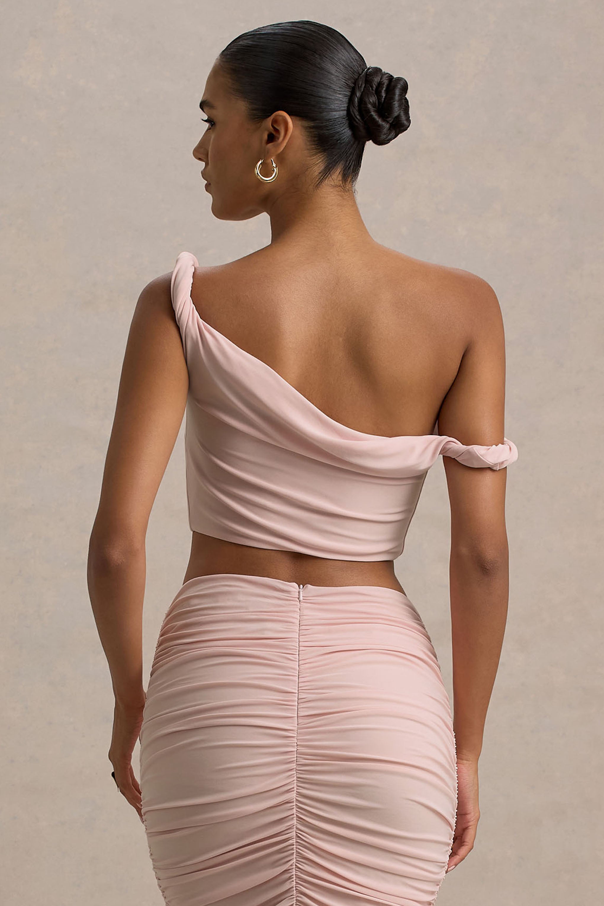  Light Pink Twisted Asymmetric Crop Top