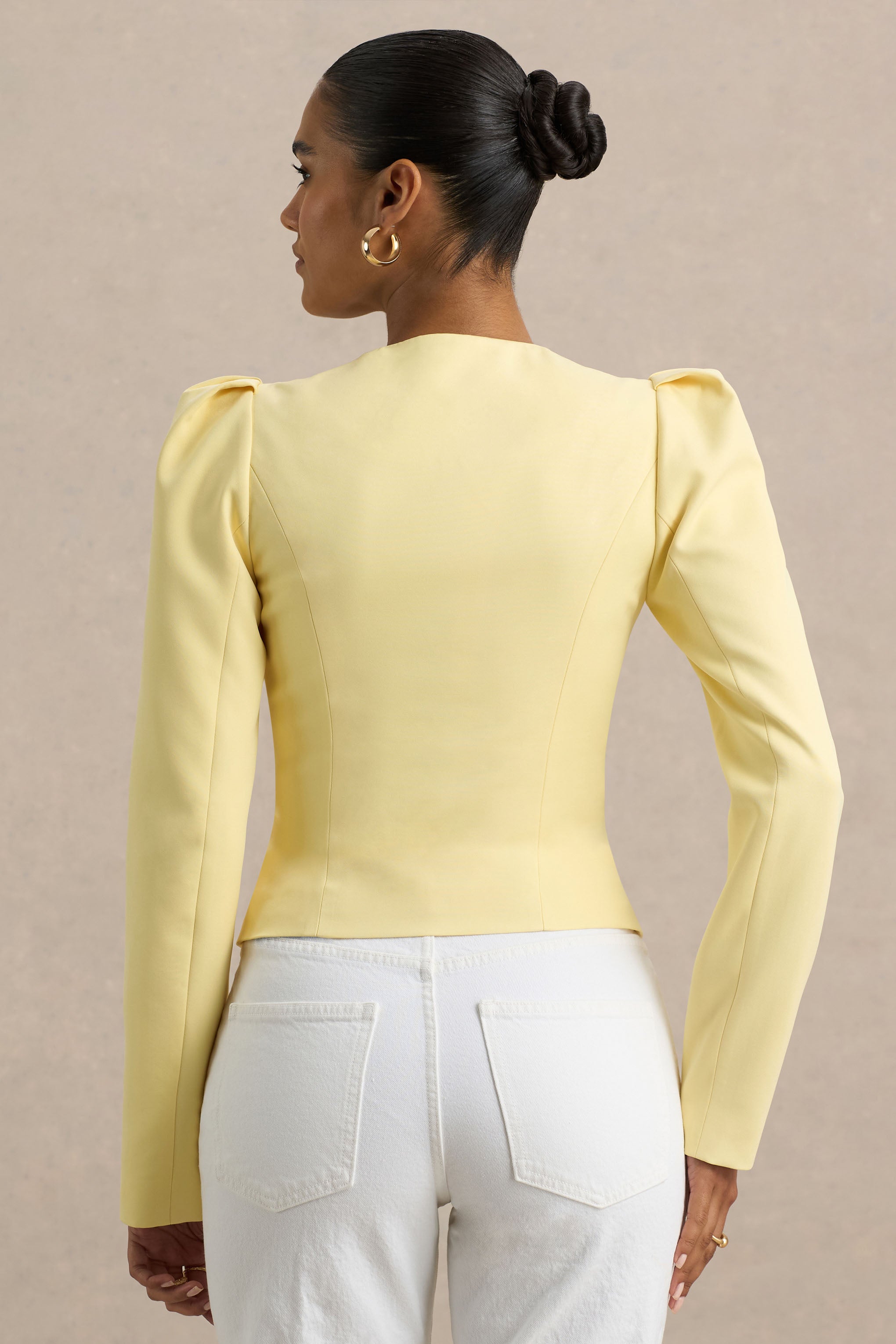 Lemon Sweetheart-Neck Tailored Top