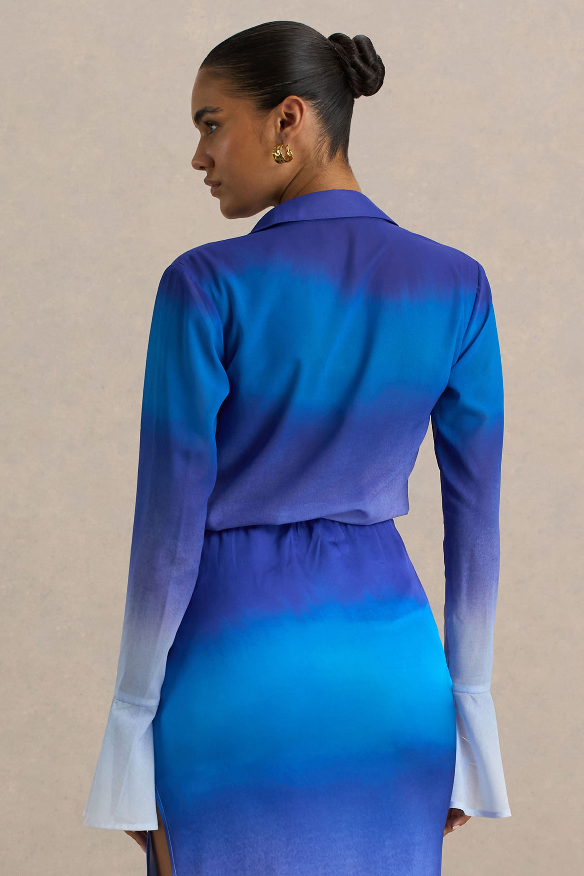 Blue Ombre Flared-Sleeve Shirt