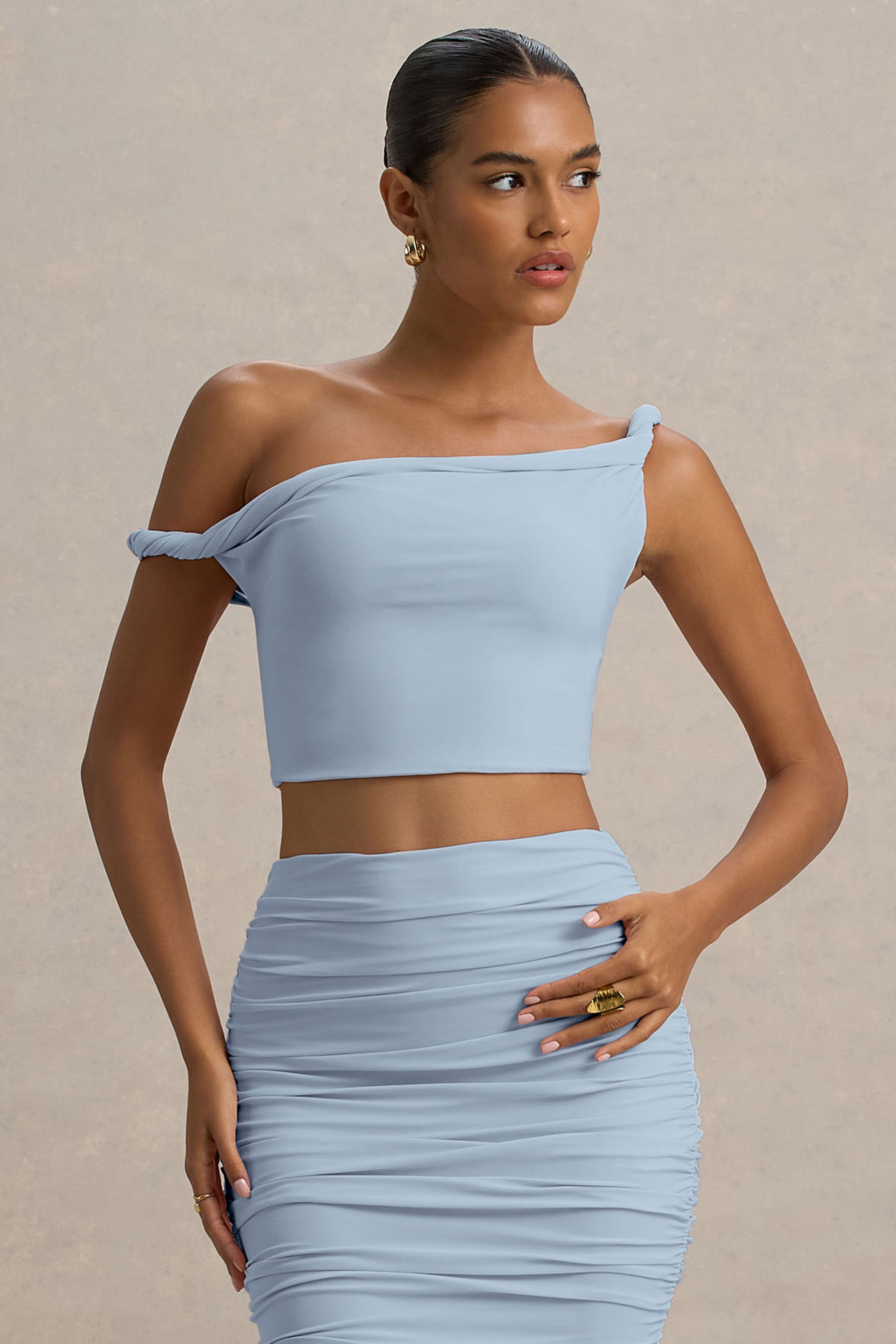 Powder Blue Twisted Asymmetric Crop Top
