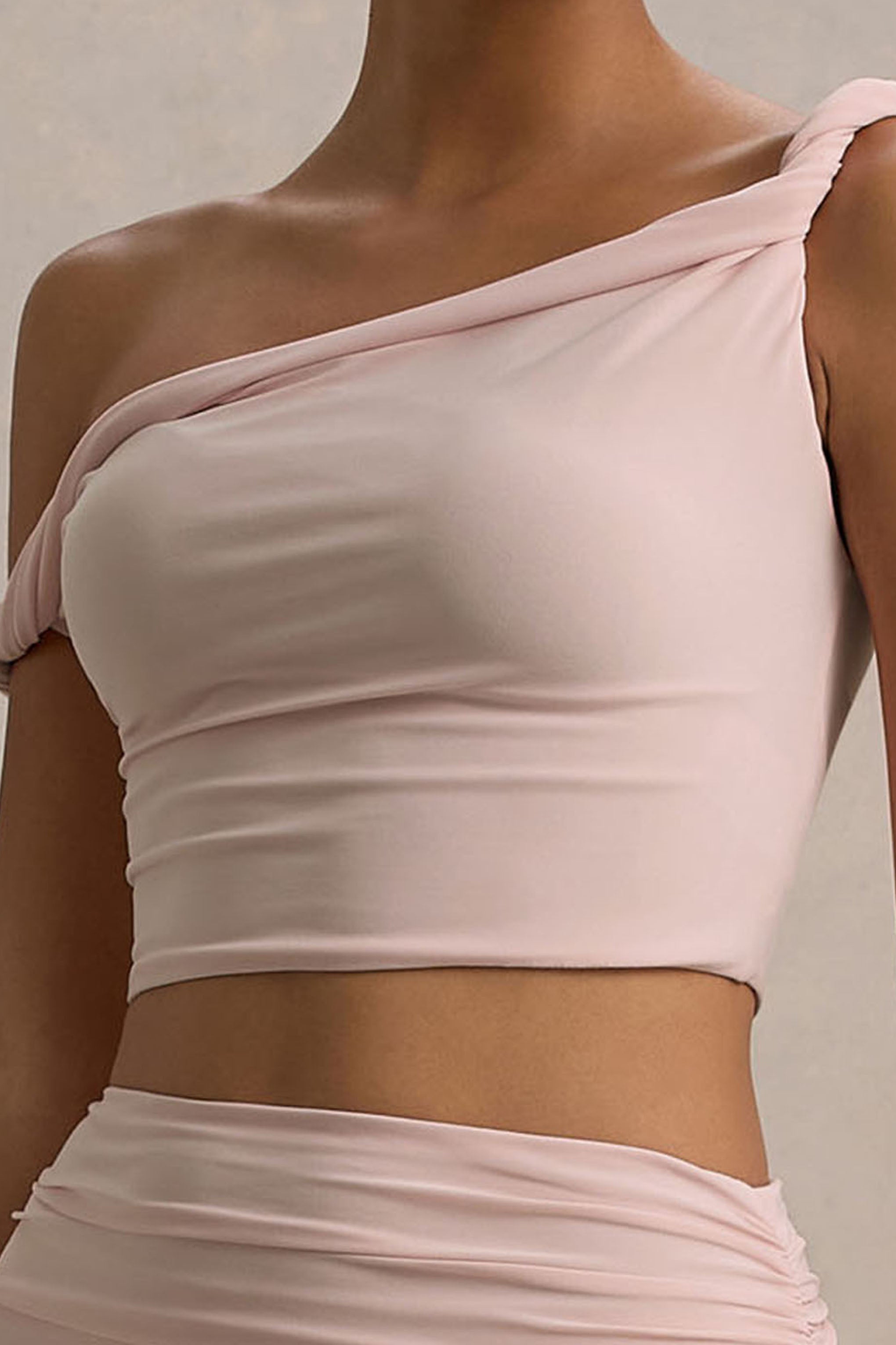  Light Pink Twisted Asymmetric Crop Top