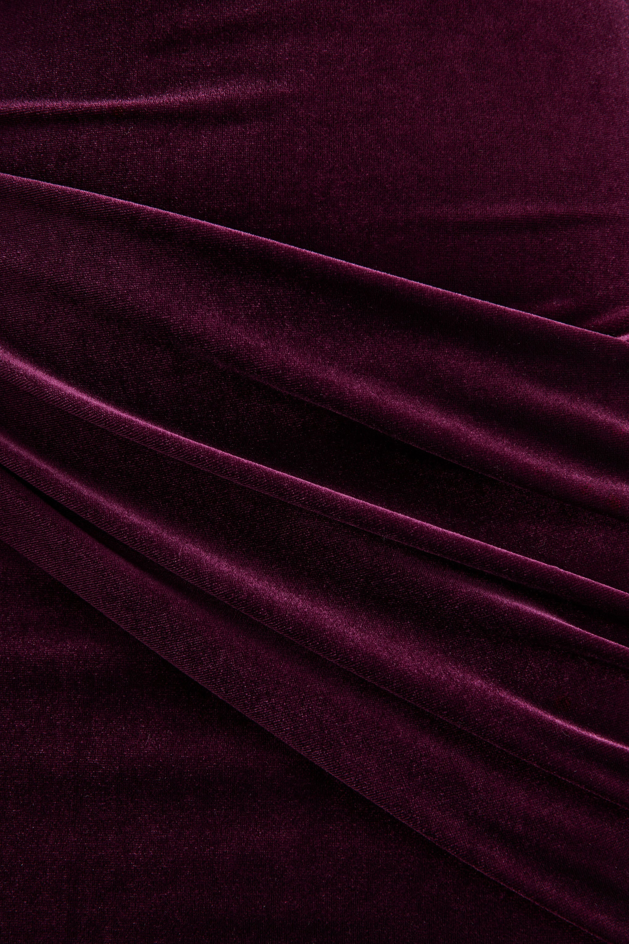 Plum Velvet High-Neck Maxi Dress With Draped-Detailing