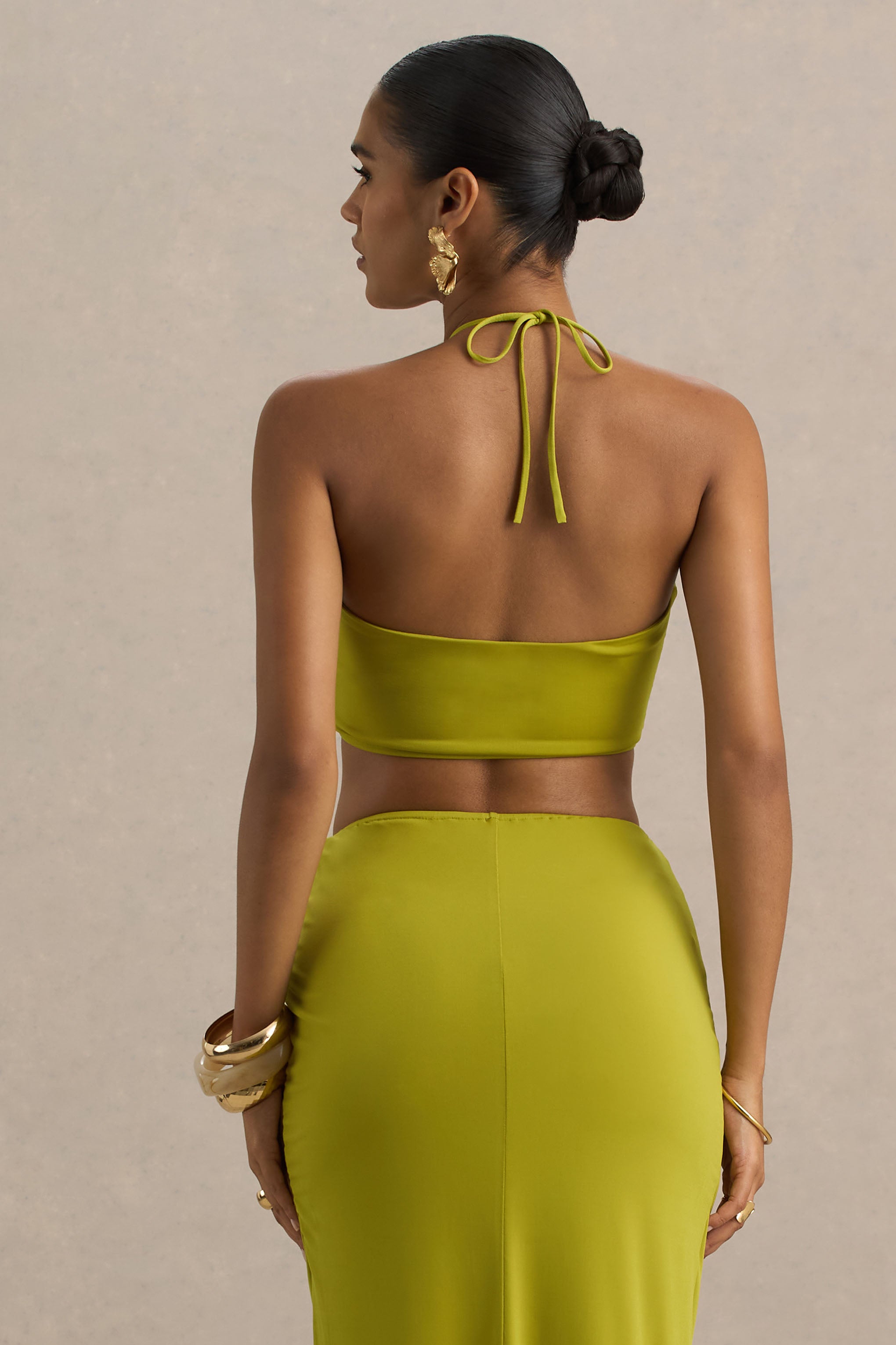 Green Halter Neck Ruched Bandeau Top