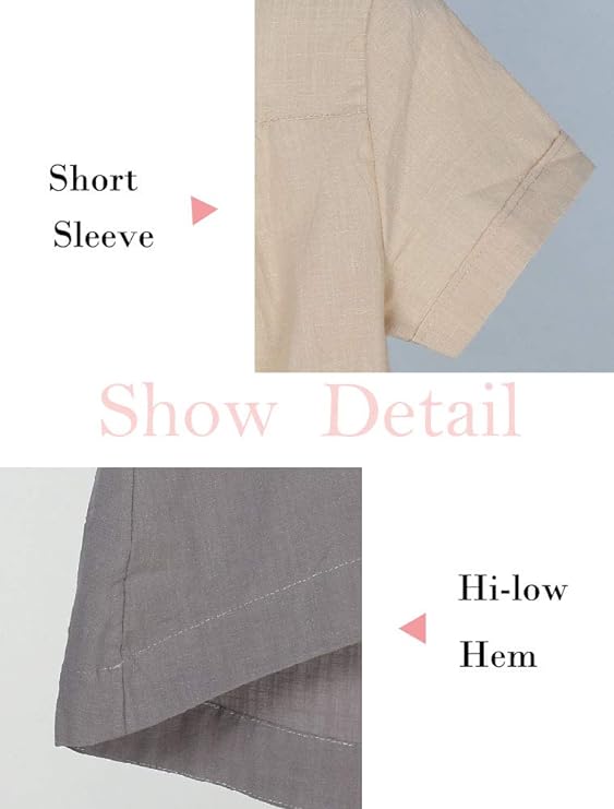 Women's Cotton Linen Short Sleeve Tunic/Top Tees