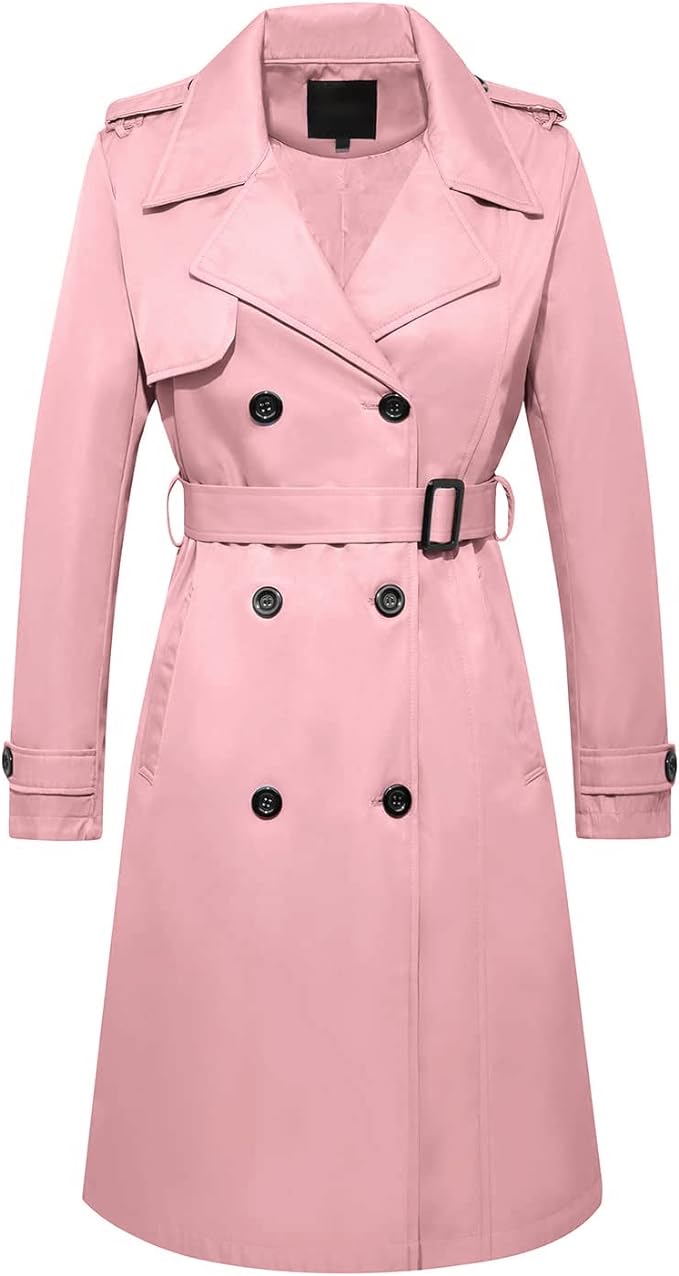 Women's Long Trenchcoat Double Breasted Trench Coat Water Resistant Classic Peacoat with Belt