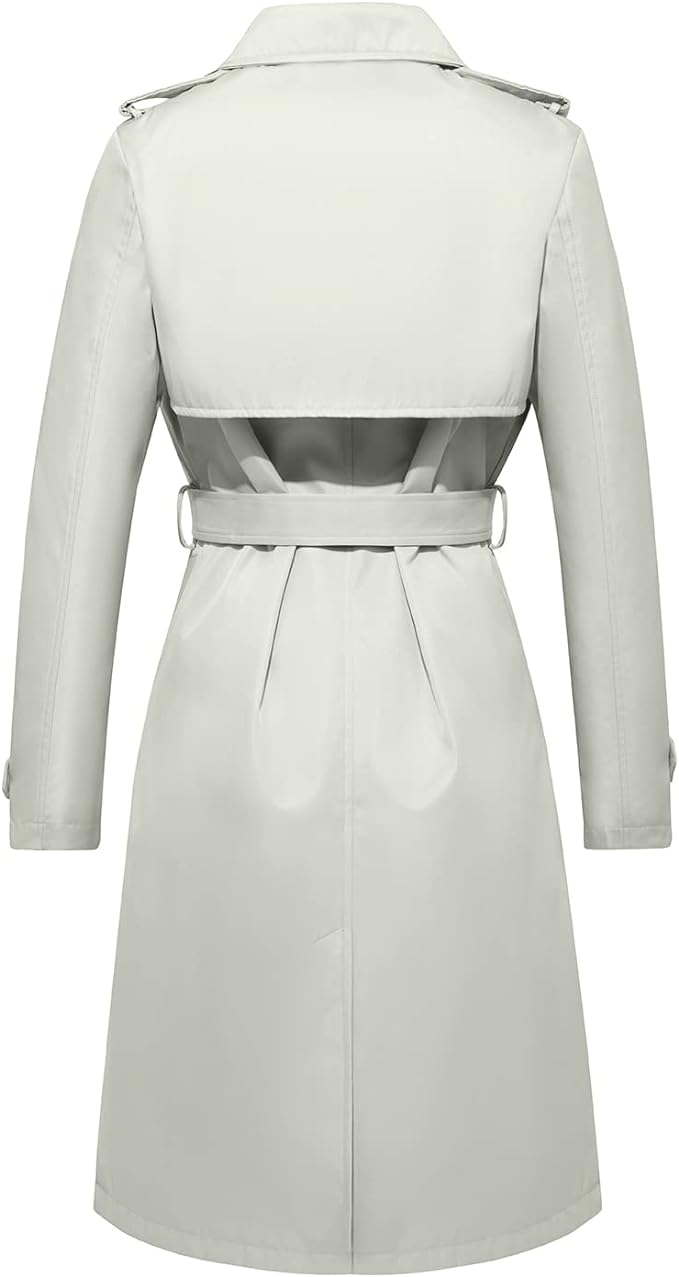 Women's Long Trenchcoat Double Breasted Trench Coat Water Resistant Classic Peacoat with Belt