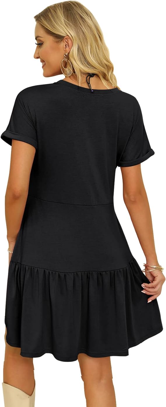 Women's Summer Short Sleeve Crew Neck T Shirt Dress Casual Loose Swing Dress with Pocket