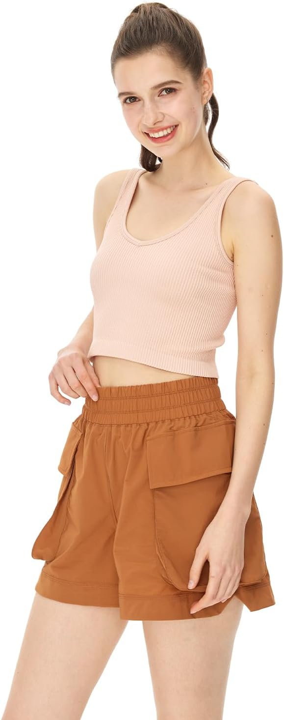 Womens High Waisted Shorts Quick Dry Athletic Workout Shorts with Pockets Elastic Summer Shorts for Women