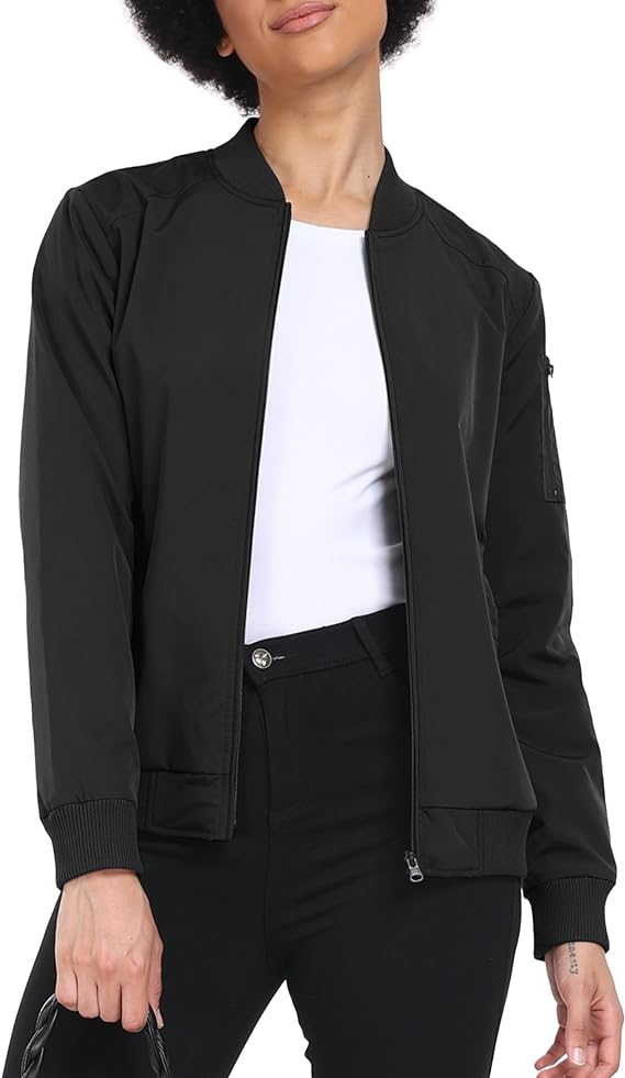Womens Bomber Jacket Lightweight Zip up Fall Jacket Casual Thin Outwear Jacket