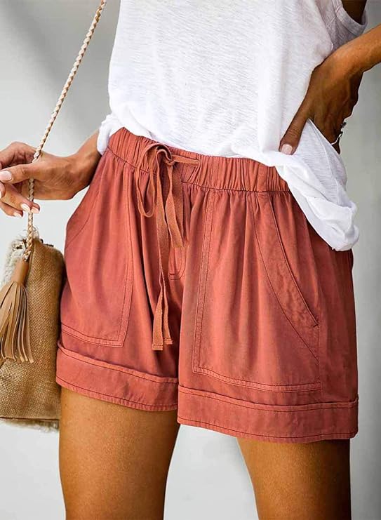 Womens Drawstring Shorts Summer Elastic Waist Casual Lightweight with Pockets