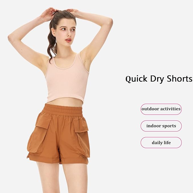 Womens High Waisted Shorts Quick Dry Athletic Workout Shorts with Pockets Elastic Summer Shorts for Women