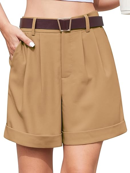 Women's Summer Dressy Casual Elastic Waist Wide Leg Suit Tailored Shorts Comfy Elagant Work Trouser Shorts