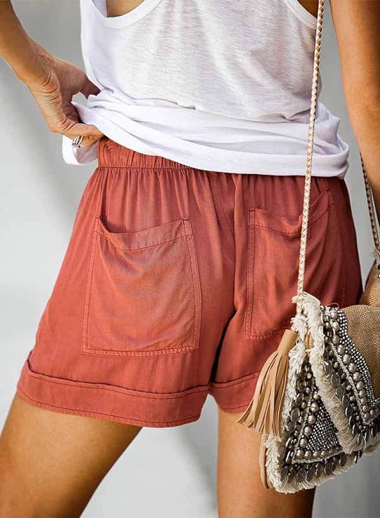 Womens Drawstring Shorts Summer Elastic Waist Casual Lightweight with Pockets
