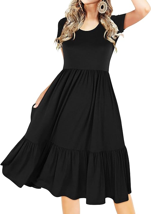 Women‘s Summer Casual Swing Midi Dress with Pockets