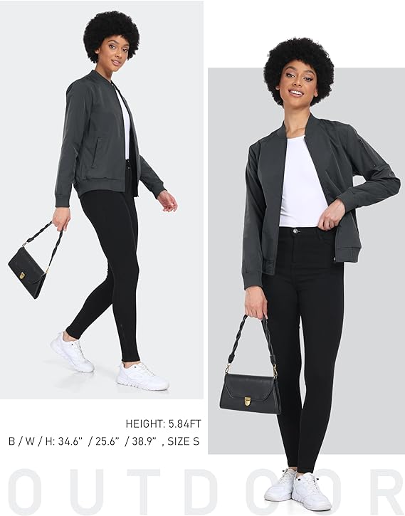 Womens Bomber Jacket Lightweight Zip up Fall Jacket Casual Thin Outwear Jacket