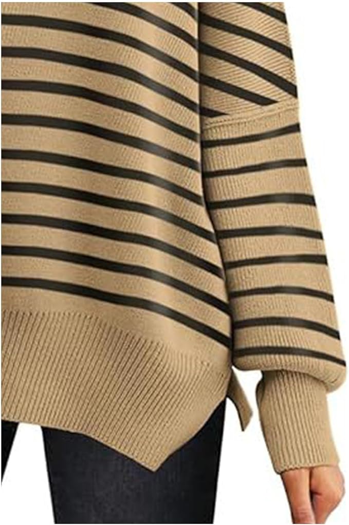 Women's Crewneck Batwing Long Sleeve Sweaters Fall Oversized Ribbed Knit Side Slit Pullover Tops