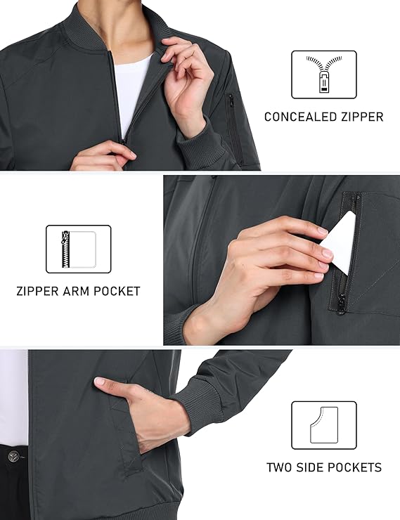 Womens Bomber Jacket Lightweight Zip up Fall Jacket Casual Thin Outwear Jacket