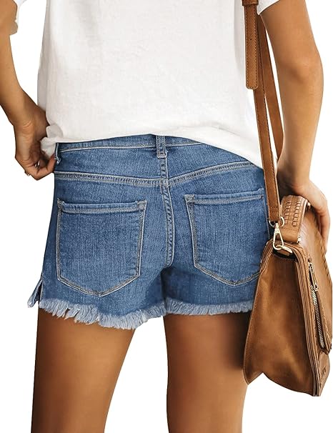 Women's Ripped Denim Jean Shorts High Waisted Stretchy Folded Hem Short Jeans