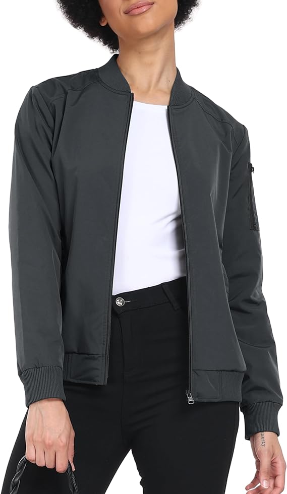 Womens Bomber Jacket Lightweight Zip up Fall Jacket Casual Thin Outwear Jacket