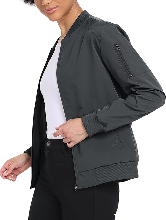 Womens Bomber Jacket Lightweight Zip up Fall Jacket Casual Thin Outwear Jacket
