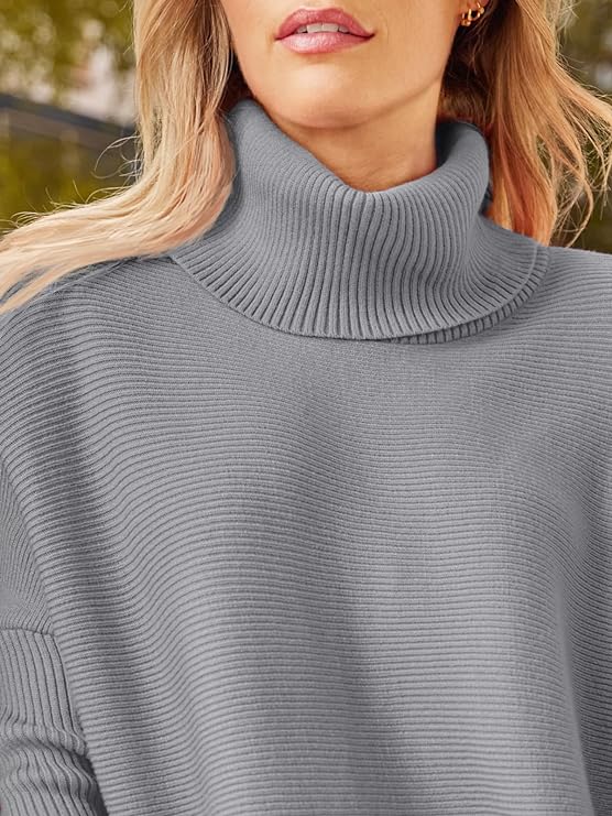 Women's Turtleneck Oversized Sweaters 2022 Fall Long Batwing Sleeve Spilt Hem Tunic Pullover Sweater Knit Tops