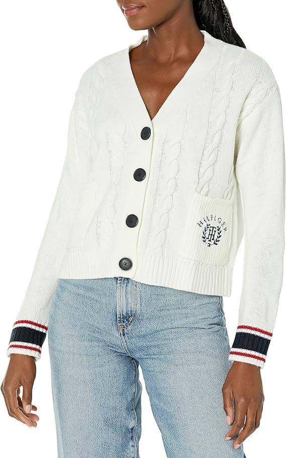 Women's Boxy Varsity Cable Cardigan