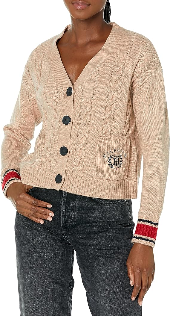 Women's Boxy Varsity Cable Cardigan