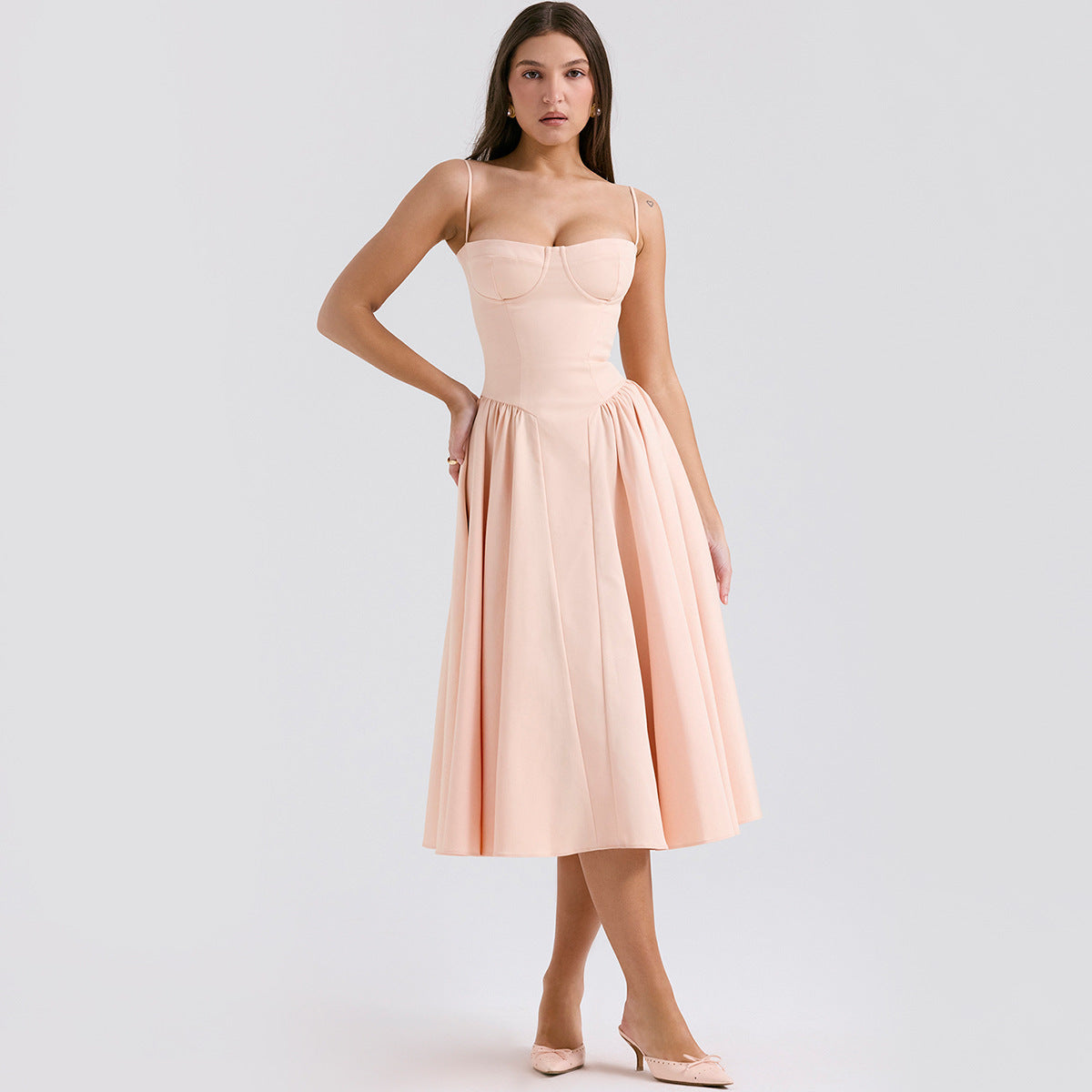 V-neck Solid Color Slip Dress